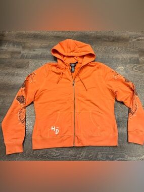 Harley Davidson Orange Zip-Up Hoodie Jacket XXL - like new!